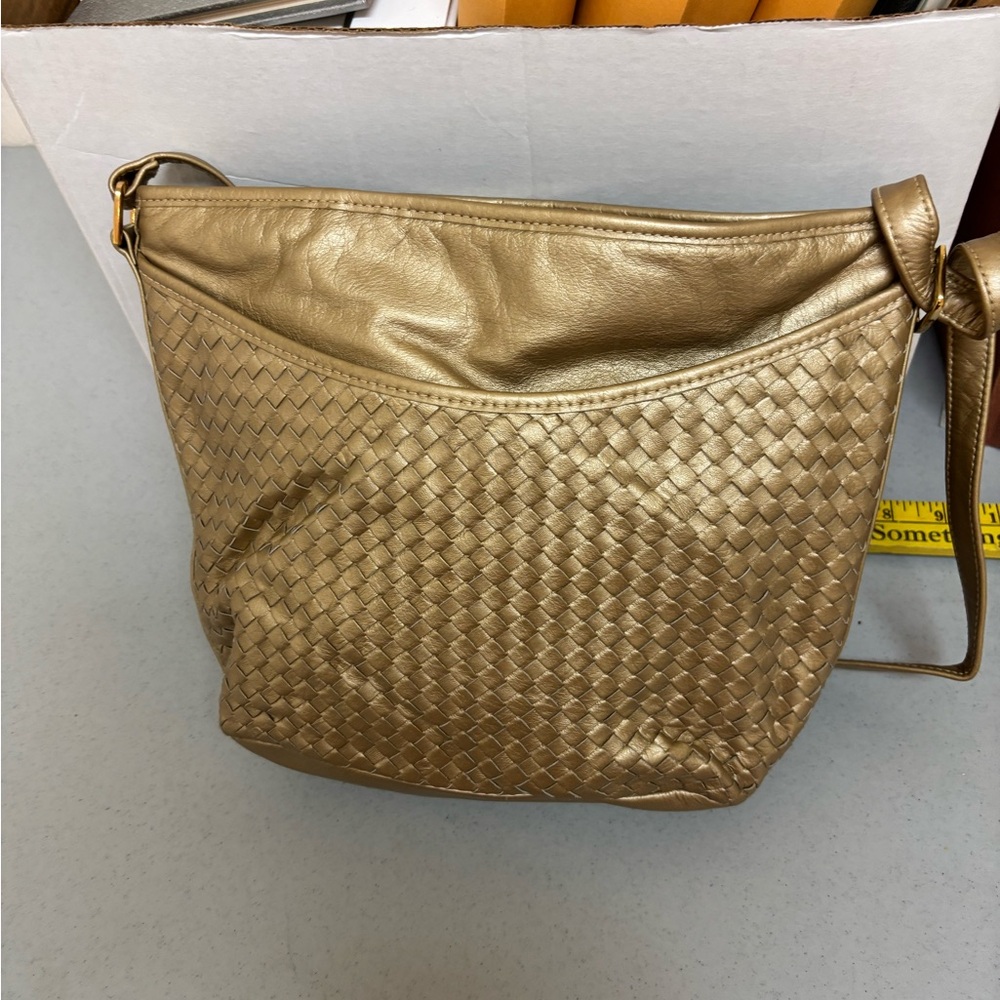 Gold Woven Leather Shoulder Bag